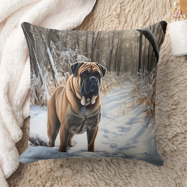Cojín Decorativo Bullmastiff deja que nieve Navidades (Manta)