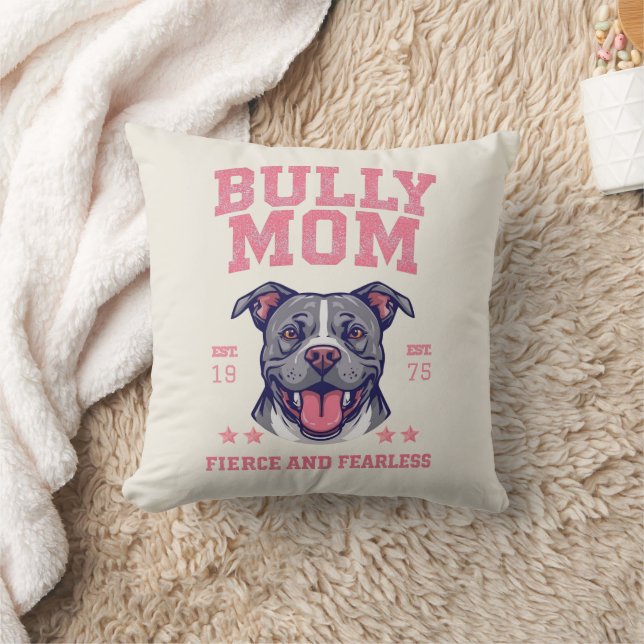 Cojín Decorativo Bully Mom -Fierce Fearless- Pink Pit Bull Dog Art (Manta)