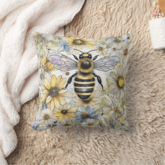 Cojín Decorativo Bumble Bee primavera pintado con flores.