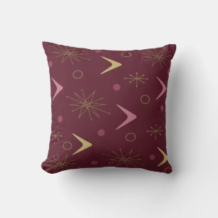 Cojín Decorativo Bumeranes Estallidos de Estrellas Rojo Oscuro Oro 