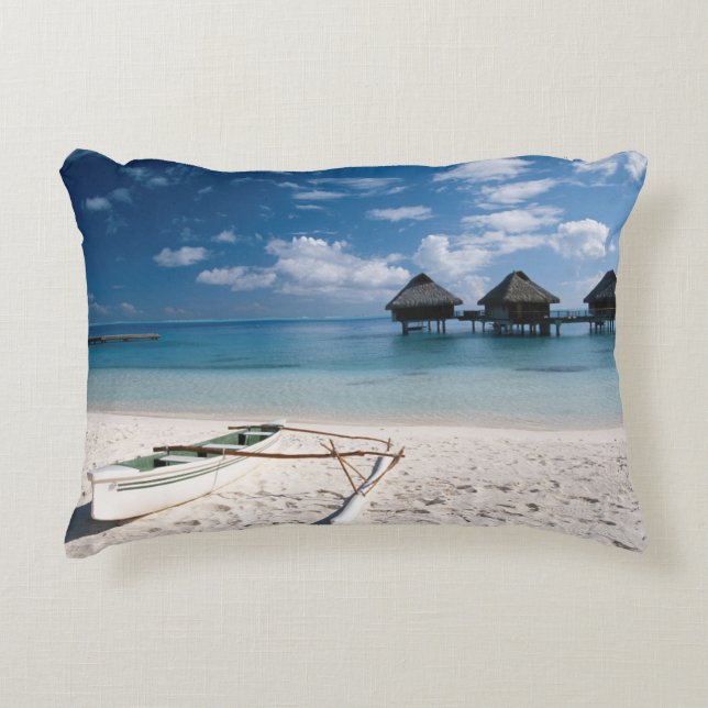 Cojín Decorativo Bungalows de la playa de Motu Toopua (Anverso)