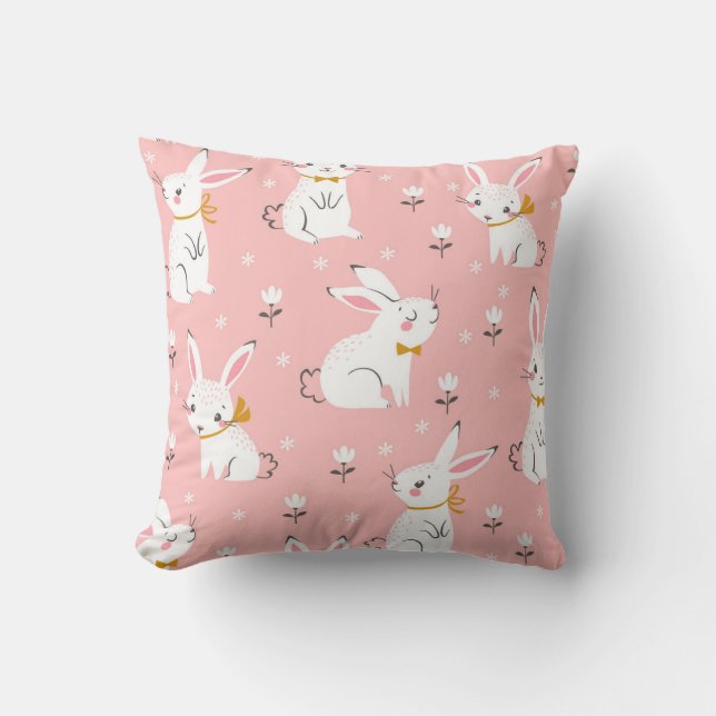 Cojín Decorativo Bunnies blancos: Floral sin foco (Anverso)