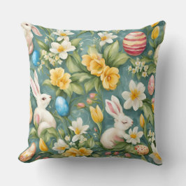 Cojín Decorativo Bunnies, flores de primavera y huevos de Pascua. P