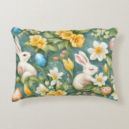 Cojín Decorativo Bunnies, flores de primavera y huevos de Pascua. P