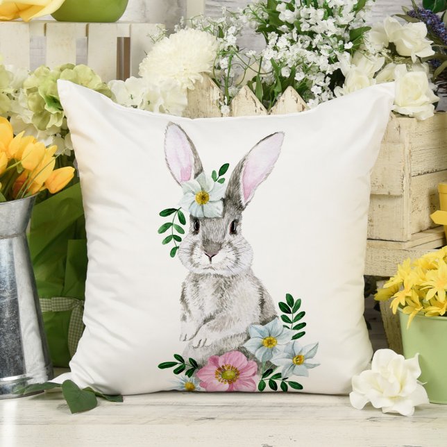 Cojín Decorativo Bunny and Flowers acuarelas (Subido por el creador)