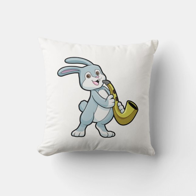 Cojín Decorativo Bunny at Music con saxofón (Anverso)