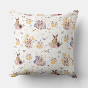 Cojín Decorativo Bunny celebra el Día de Pascua con mariposas