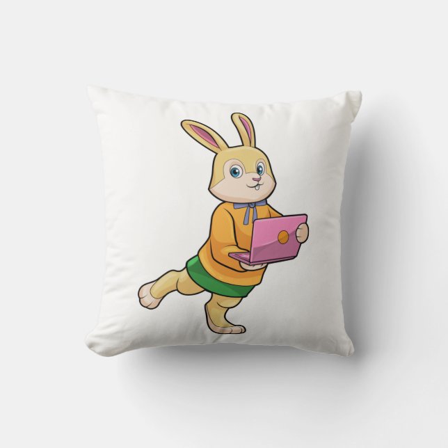 Cojín Decorativo Bunny como secretario con laptop (Anverso)