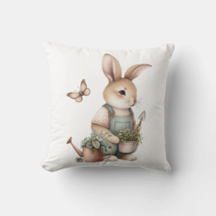 Cojín Decorativo Bunny de jardín marrón en overalls
