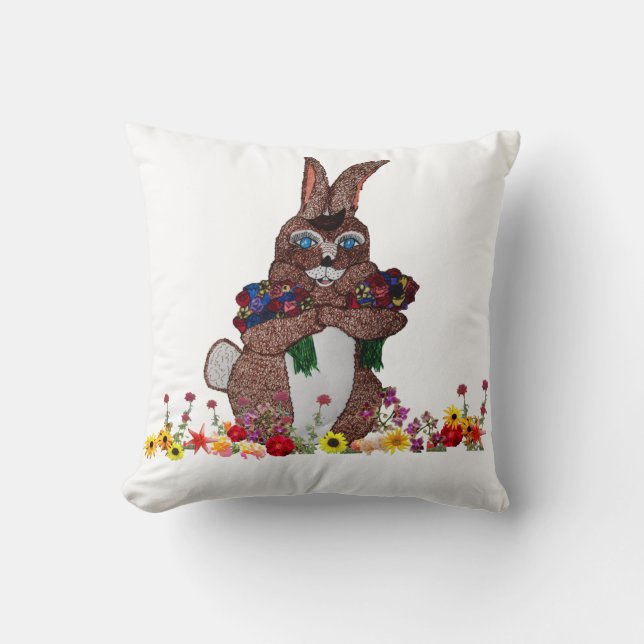 COJÍN DECORATIVO BUNNY DEL ESTE CON FLORES (Anverso)