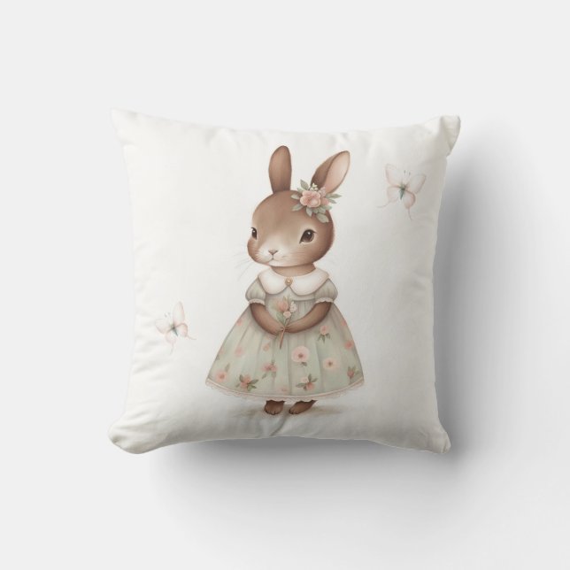 Cojín Decorativo Bunny marrón con vestido floral (Anverso)