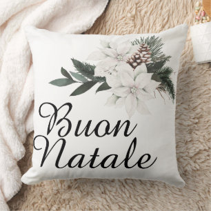 Cojín Decorativo Buon Natale Floral de Navidad italiano alegre