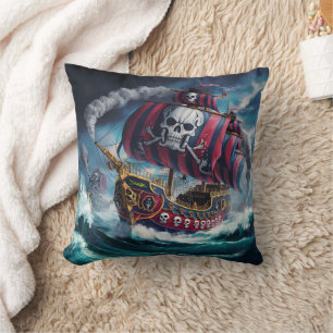 Cojín Decorativo Buque pirata navegando por los mares difíciles en