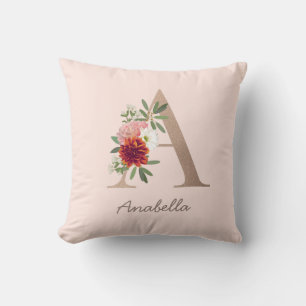 Cojín Decorativo Buquete floral monograma personalizado A