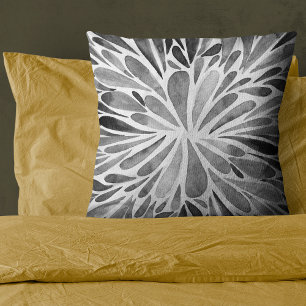 Cojín Decorativo Burbuja floral abstracta de acuarela blanca y negr