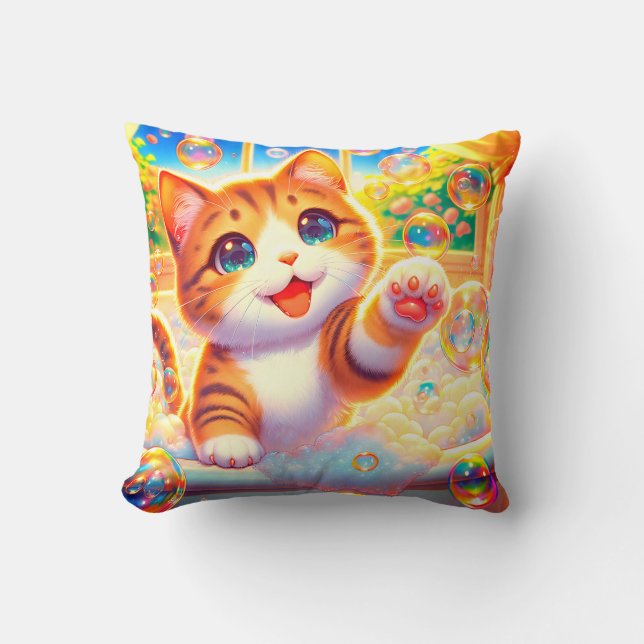 Cojín Decorativo "Burbuja gatita explota" (Anverso)