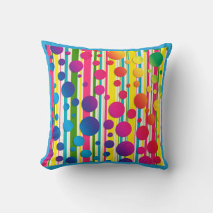 Cojín Decorativo [Burbujas Beatnik] Lunares Retro a Rayas Azules