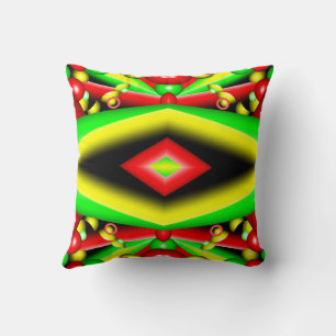 Cojín Decorativo Burbujas y rayas verdes rojas amarillas Arte abstr