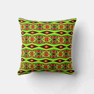 Cojín Decorativo Burbujas y Rayas Verdes Rojas Amarillas Arte Abstr