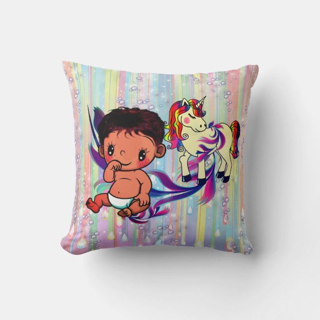 Cojín Decorativo Burbujas y unicornios (Anverso)
