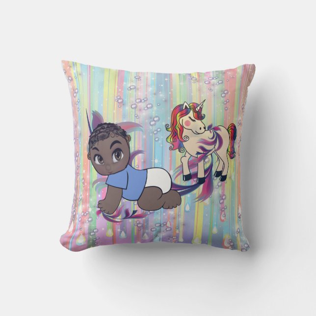 Cojín Decorativo Burbujas y unicornios (Anverso)