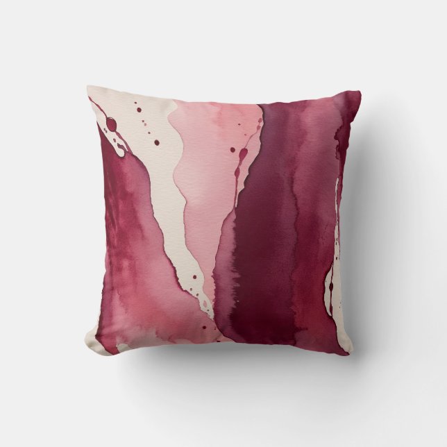 Cojín Decorativo burdeos, rosa palisandro y acuarela de marfil suav (Anverso)