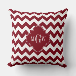 Cojín Decorativo Burgundy Chevron Blanco Burgundy Monograma Inicial