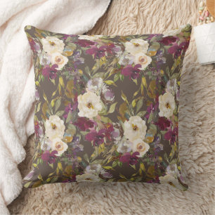 Cojín Decorativo Burgundy Crema Floral Marrón Elegante