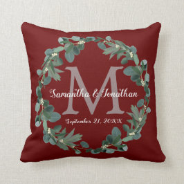 Cojín Decorativo Burgundy Eucalyptus Monograma Boda Keepsake
