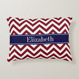 Cojín Decorativo Burgundy Grande Chevron Azul Marino Monograma Nomb