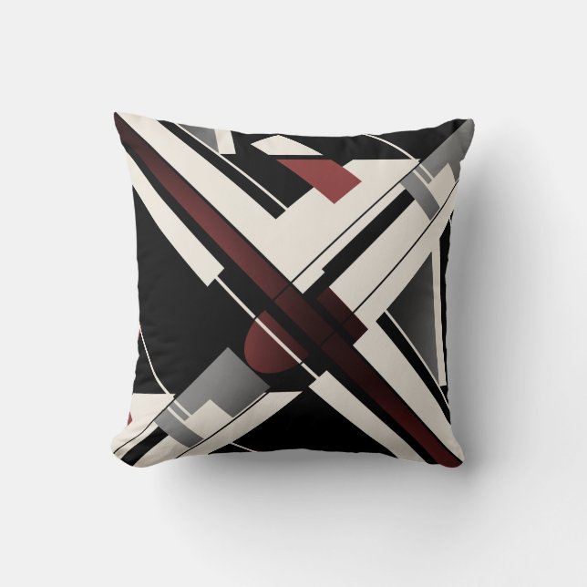 Cojín Decorativo Burgundy Gray Black Beige Crisscross Arte abstract (Anverso)