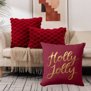 Cojín Decorativo Burgundy Holly Jolly - Decoración de vacaciones co