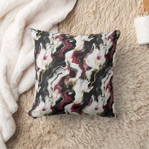 Cojín Decorativo Burgundy Negro Blanco Abstracto Rayas