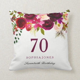 Cojín Decorativo Burgundy Red Floral Boho regalo de cumpleaños 70