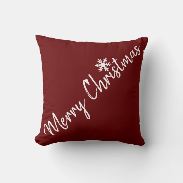 Cojín Decorativo Burgundy Red Merry Christmas Snflakes (Anverso)