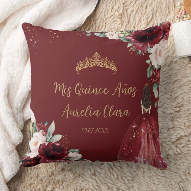 Cojín Decorativo Burgundy Rubor Floral Gold Quinceañera Keepsake (Manta)