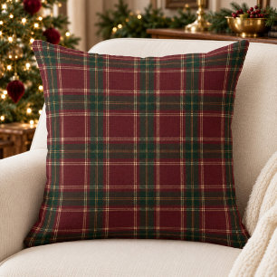 Cojín Decorativo Burgundy Verde Tartán Cuadros Navidad