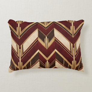 Cojín Decorativo Burgundy y Arte Deco Chevron Dorado