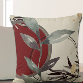 Cojín Decorativo Burgundy y Cream Artistic Abstract Watercolor Leaf