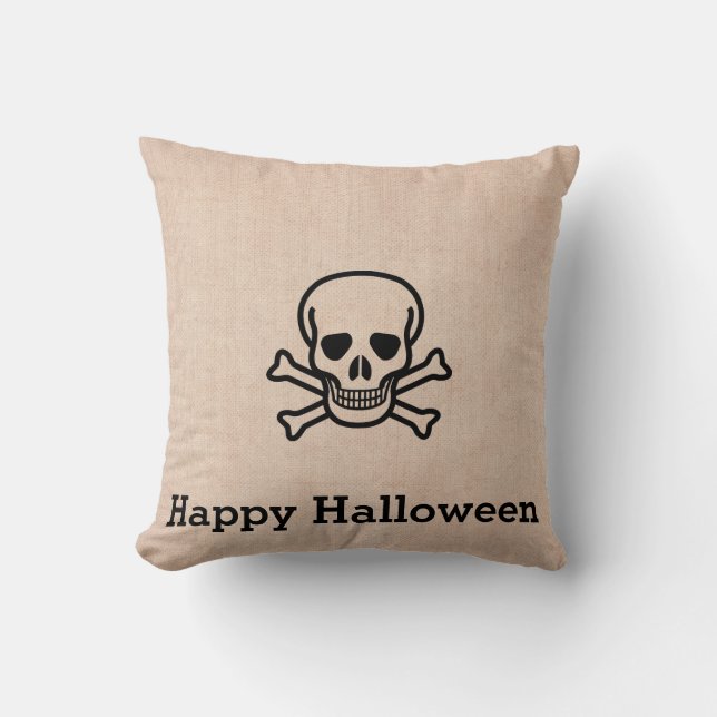 Cojín Decorativo Burlap de Fun Happy Halloween (Anverso)