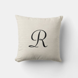 Cojín Decorativo Burlap Falso Blanco Fuera Monograma Negro