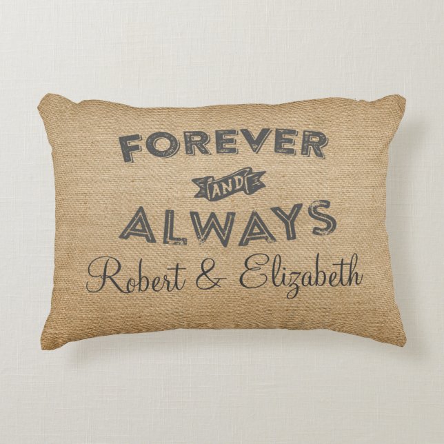 Cojín Decorativo Burlap Forever y Always Boda (Anverso)
