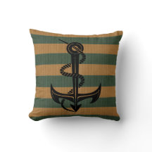 Burlap Green & Tan Stripes con Silhouette Anchor