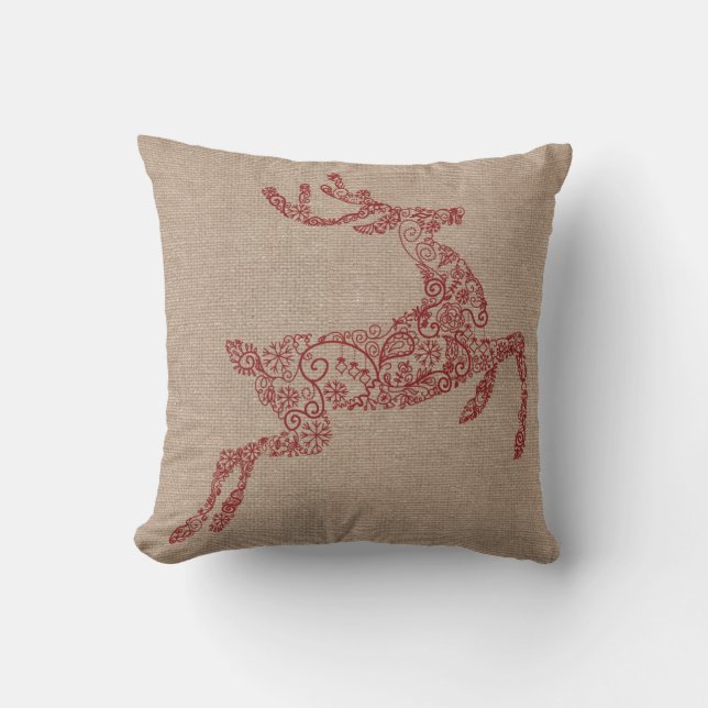 Cojín Decorativo Burlap Red Reindeer (Anverso)