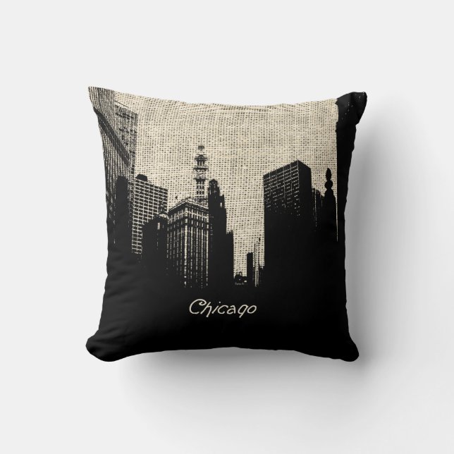 Cojín Decorativo Burlap Retro Chicago (Anverso)
