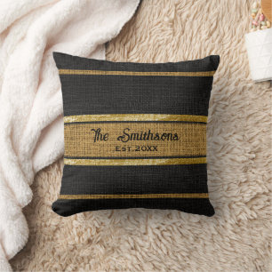 Cojín Decorativo Burlap Rústico Brown Black Gold Personalizado Nomb