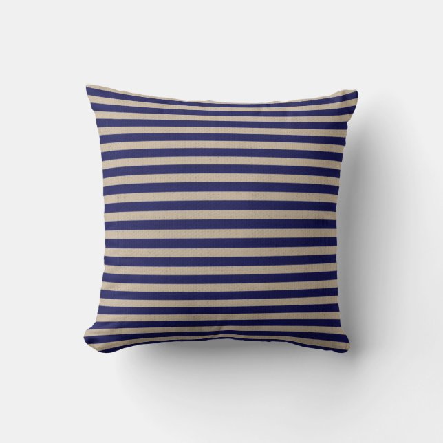 Cojín Decorativo Burlap y Navy Blue Stripe Pillow (Anverso)