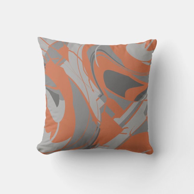 Cojín Decorativo Burnt Orange Gray Charcoal Abstract Swirling Motif (Anverso)