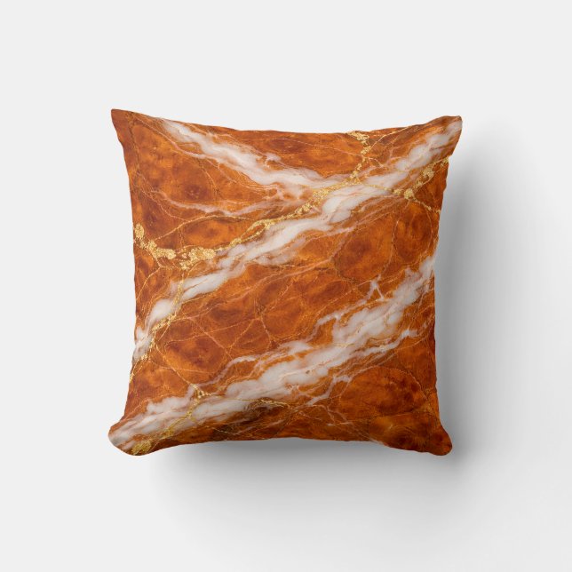 Cojín Decorativo Burnt Orange Marble with White Swirls & Gold Veins (Anverso)