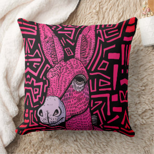 Cojín Decorativo Burro Tribal de Neón – Arte de Pared Audaz y Psico
